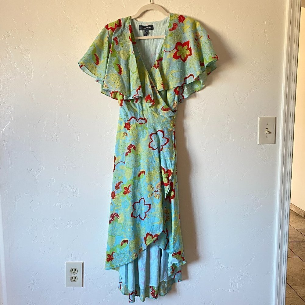 ModCloth Lift Your Wings Wrap Dress Sea Blue Floral - Picture 4 of 12